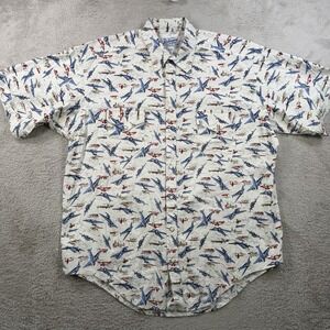 Rockmount Ranch Wear Shirt Men Large White Aviation Airplane Pearl Snap Sawtooth